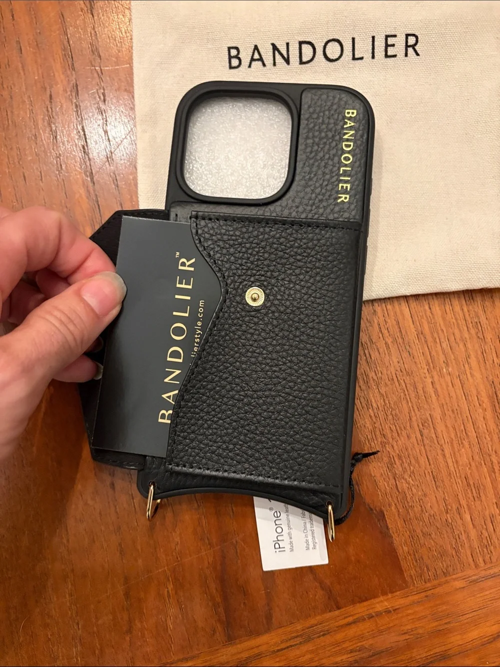16 PRO BRAND NEW Bandolier Black Leather Card Pocket iPhone Case w/ Gold Accent